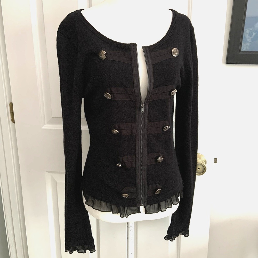 Forever 21 Coquette Military style Full Zip Jacket with Sheer Ruffle Hem sz L